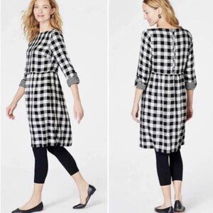 J Jill X-Small Shirt Dress Shell Button Black White Buffalo Plaid Rayon Womens